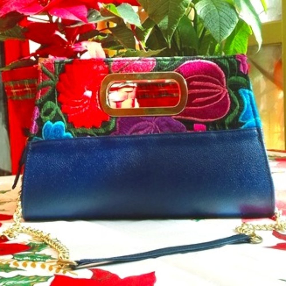 Leather and embroidery handbag